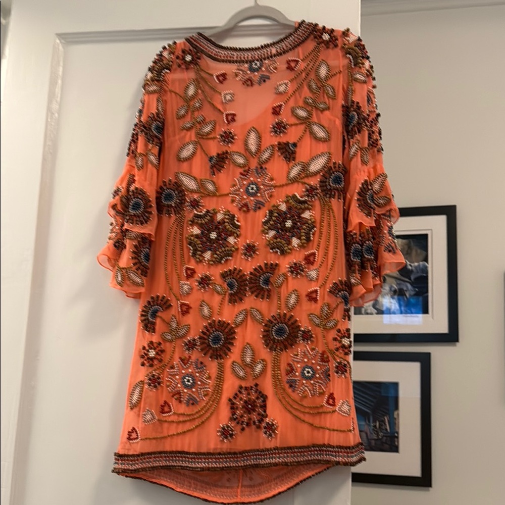 Embroidered Orange Floral dress